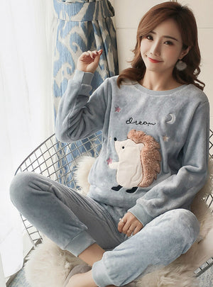 Women Pyjamas Sets Thick Coral Velvet Cartoon Sleepwear