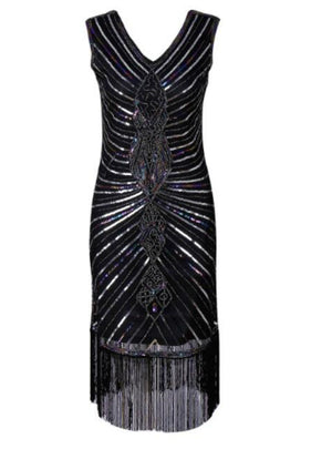 Mermaid V-neck Tassels Black Sequins Party Dress