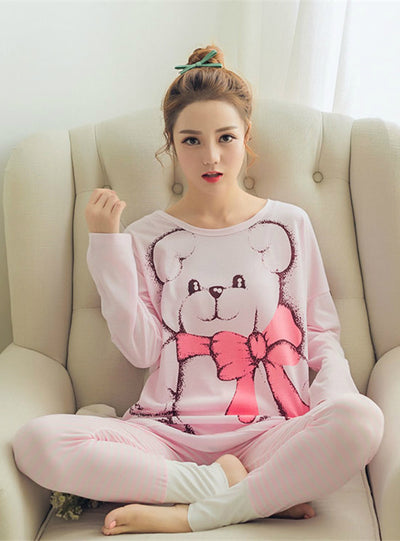Bear printing Long sleeved Long trousers Pajamas Sets 