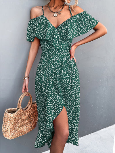 Floral Sling Irregular Long Dress