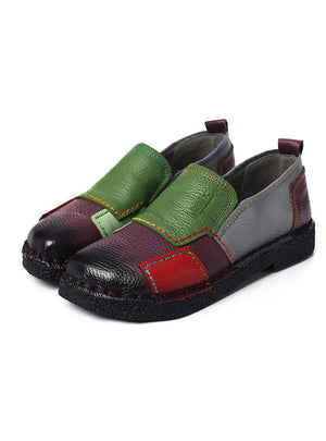 Leather Loafers Women Mixed Colors Handmade
