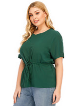 V-neckShort Sleeve Solid Color Casual T-shirt