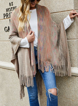 Striped Cape Fringed Cardigan Shawl