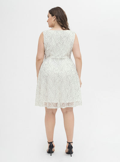 White V Neck Sleeveless Lace Dress