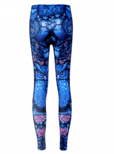 Blue Midnight Owl Digital Printed Milk Fitness Pants
