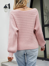 Solid Color Lantern Sleeve Pullover Sweater