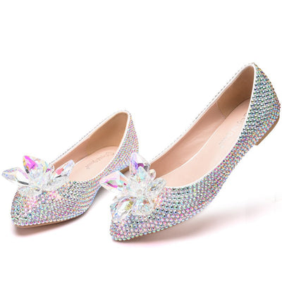Rhinestone Pointed Glass Crystal Flower Wedding Shoes