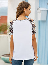 Leopard Print Short Sleeve Hollow T-shirt