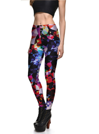 Slim Designed Digital Printed Geometry Debris Leggings
