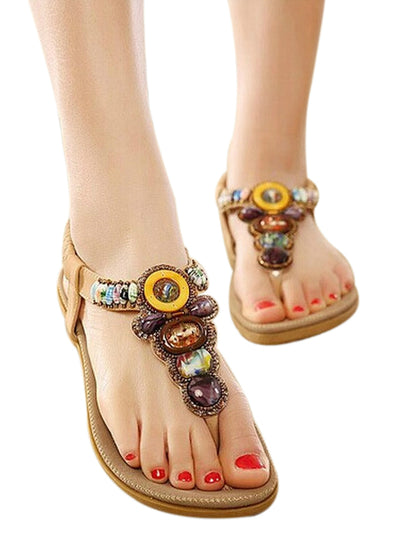 Bohemian Sandals Gemstone Beaded Slippers Beach