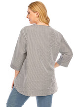 V-neck Cropped Sleeve Dovetail Stripe Splicing T-shirt