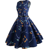 Navy Blue Print Retro Sleeveless Dress