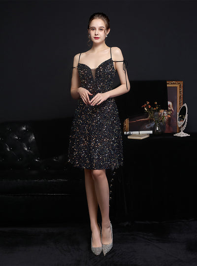 Sexy Spaghetti Straps Sequins Short Praty Dress