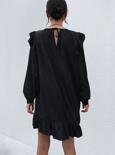 Turtleneck Ruffled Long-sleeved Dress