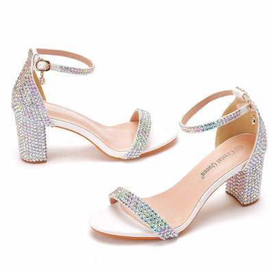 White Square Heel Sandals Wedding Shoes