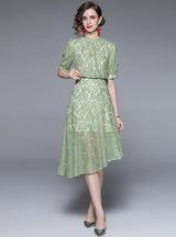 Lantern Openwork Lace Irregular Dress