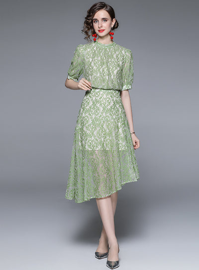 Lantern Openwork Lace Irregular Dress