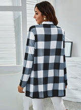 Loose Pocket Casual Plaid Print Coat
