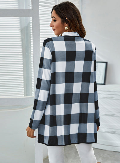 Loose Pocket Casual Plaid Print Coat