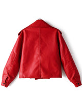 Women Faux Leather Jacket Pu Motorcycle Biker Red Coat