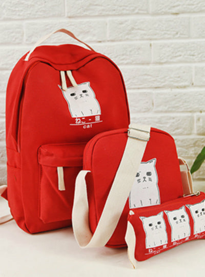 Women Backpack Cat Printing Canvas School Bags