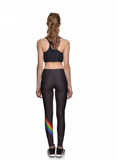 Black Rainbow Stripes High Waist Digital Print Leggings