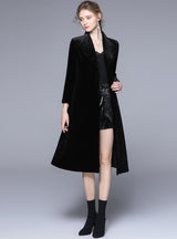 Women Long Black Velvet Cotton Jacket