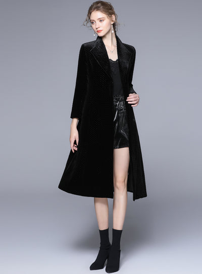 Women Long Black Velvet Cotton Jacket