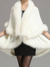 Knitted Double Cardigan Faux Fox Fur Shawl Cape