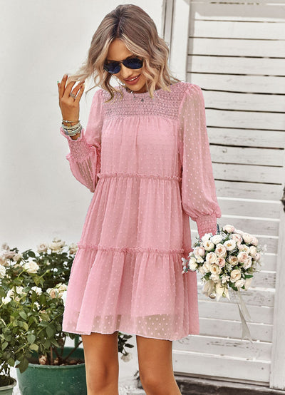 Round Neck Jacquard Long Sleeve Dress