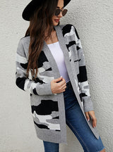 Casual Long Camo Cardigan Sweater