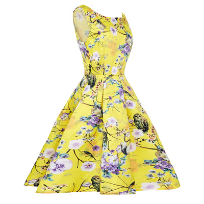 Yellow Print Scoop Neck Dress