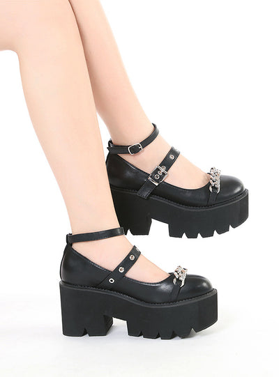 Metal Chain Thick Bottom Belt Buckle Shoes