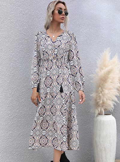 Mid-length Ethnic Print Temperament Dress