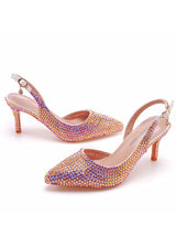 7 cm Pointed Color Diamond Thin Heel Wedding Shoes
