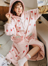 Pink Strawberry Sweet And Lovely Flannel Home Clothes