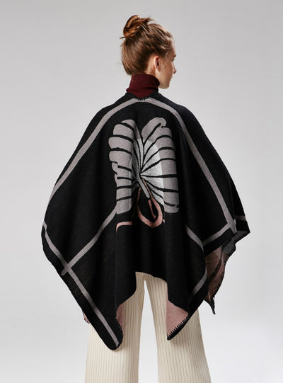 Ladies Cashmere Split Flower Shawl Cape