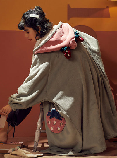 Coral Velvet Padded Warm Student Bedroom Bathrobe Flannel