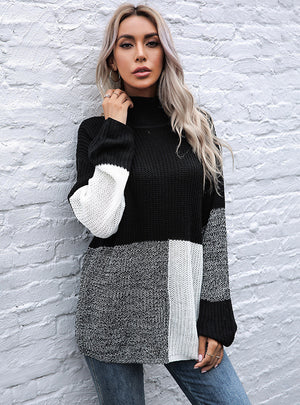 Long-sleeved Stitching Knitted Base Sweater
