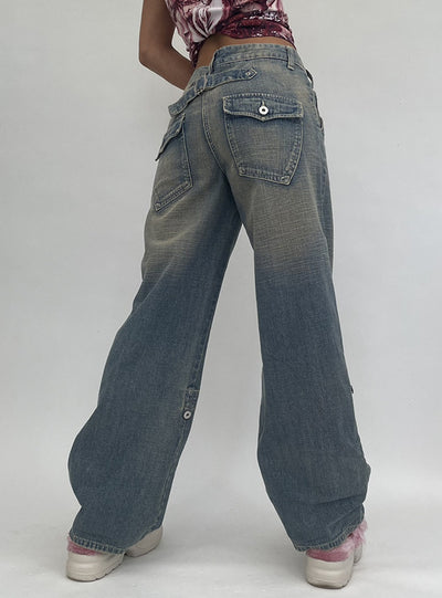Loose Straight High Waist Pocket Jeans