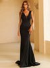 Sleeveless Deep V-neck Evening Dress