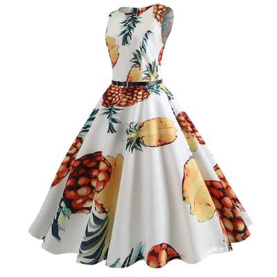 Pineapple Print Sleeveless Summer Dress