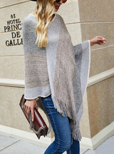 Striped Colored Cloak Tassel Knitted Scarf Shawl