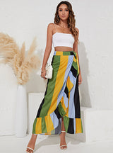 Four-color Stitching Striped Irregular Skirt
