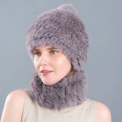 Rabbit Fur Hat Winter Rabbit Fur Scarf Set