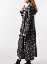 Winter Vintage Print Casual Long Sleeve Floral Dress