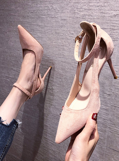 Summer Fine Heel Pointed Buckle Work Shoes