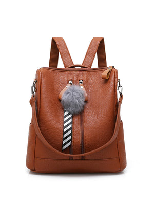 Women's PU Retro Soft Solid Color Backpack