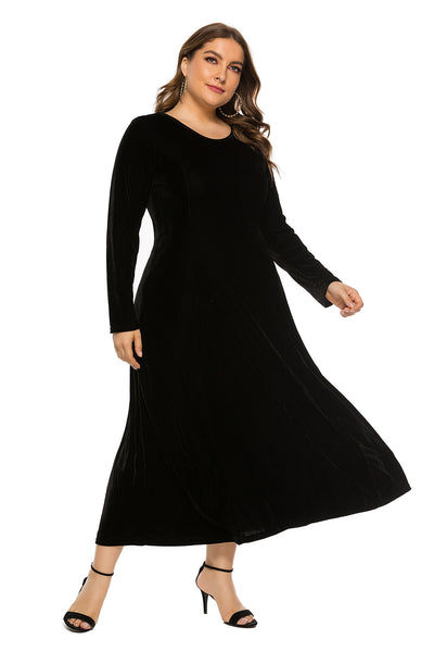 Long-sleeved Velvet Round Neck Big Swing Dress
