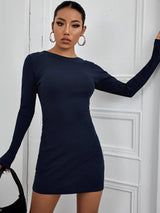 Sexy Backless Round Neck Button Knit Dress